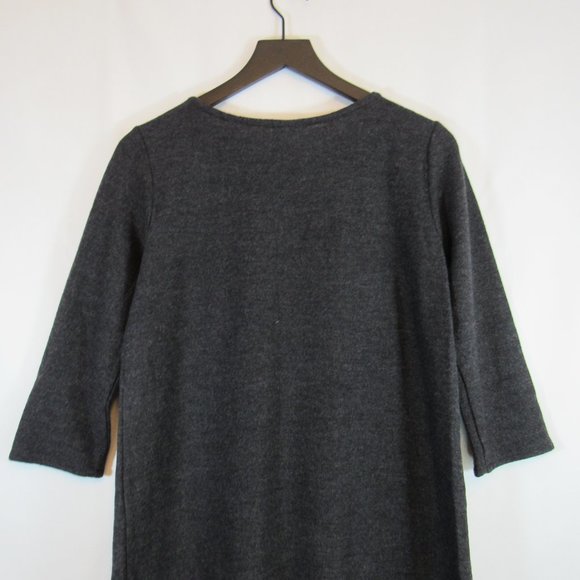 Eileen Fisher Charcoal Gray 3/4 Sleeves Long Wool Maxi Dress - Picture 7 of 8